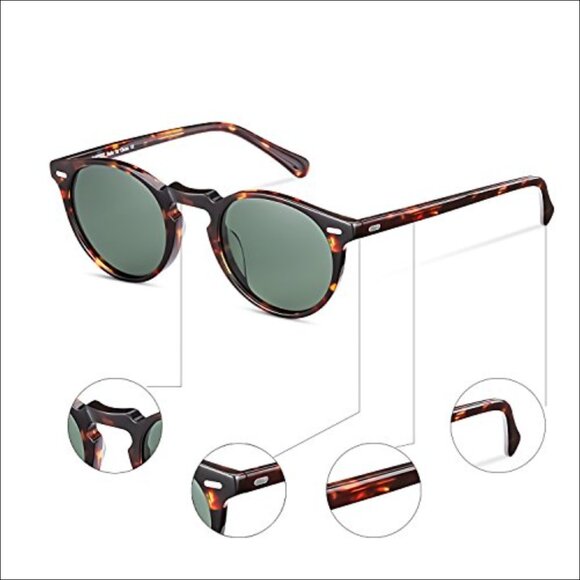 Vintage Round Polarized Sunglasses, 100% UV Protection, Acetate Frame